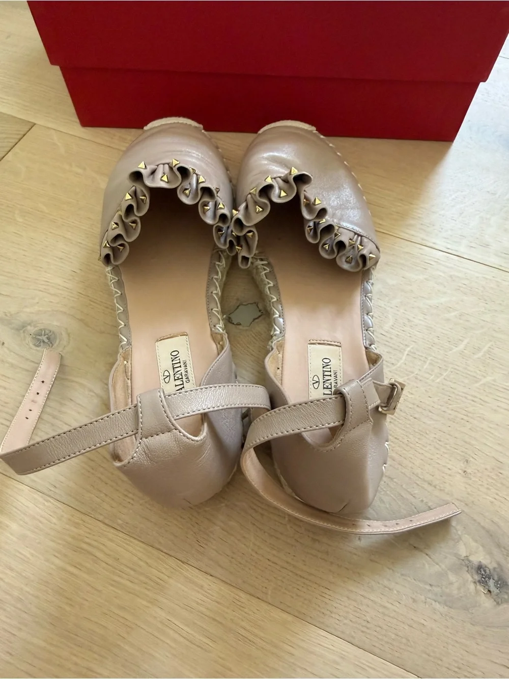 Valentino Garavani Taupe Leather Espadrille Flats - Size 39